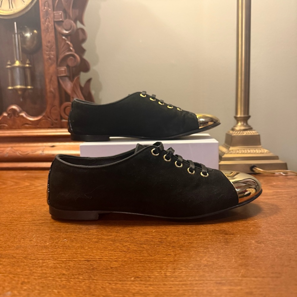Giuseppe Zanotti Dalia oxford shoes black suede gold toe-caps Size 36/6 MSRP$750 - Picture 7 of 11